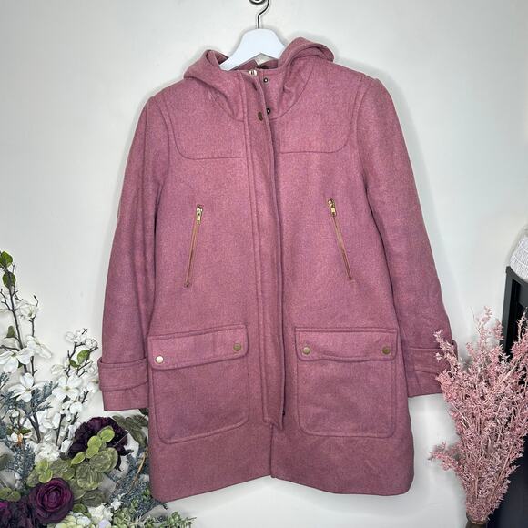 J.Crew City Coat in Dusty Rose Wool Blend Hooded Long Winter Jacket - Picture 2 of 6